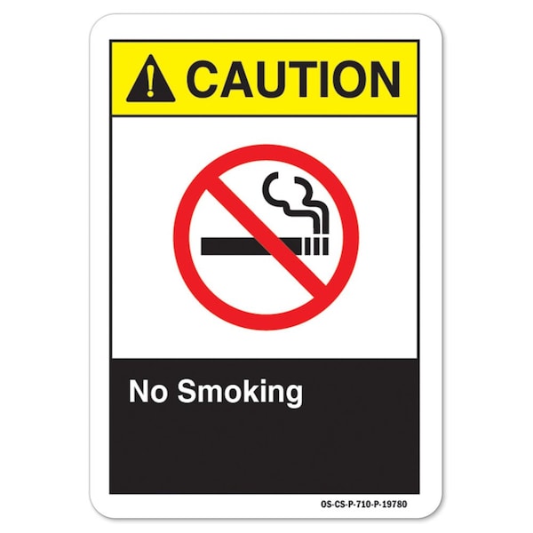 ANSI Caution Sign, No Smoking, 10in X 7in Aluminum, 7" W, 10" L, Landscape, No Smoking